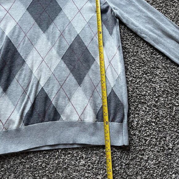 Banana Republic Sweater Mens Large Gray Argyle V Neck 100% Cotton Business Top - Picture 6 of 7